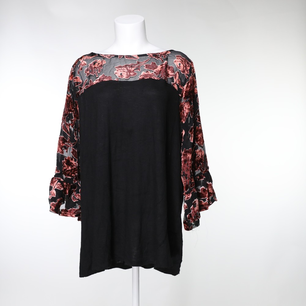 Adiva Floral Velvet Womens Blouse Size:1X Black Brown